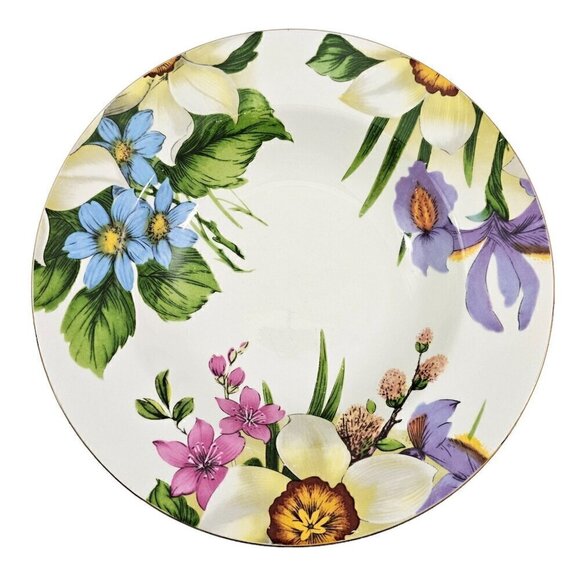 Emeiald White Floral Print Large Rimmed Ceramic Soup Salad Bowls – Set of 4 - Picture 4 of 16